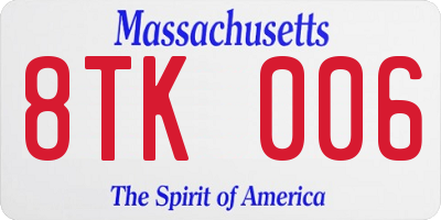 MA license plate 8TK006