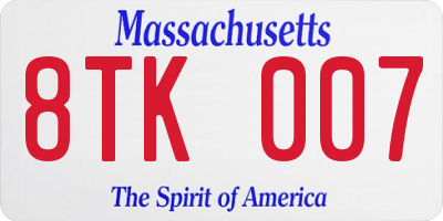 MA license plate 8TK007