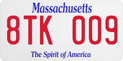 MA license plate 8TK009