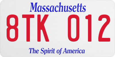 MA license plate 8TK012