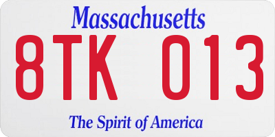 MA license plate 8TK013