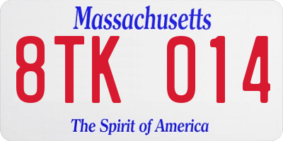 MA license plate 8TK014