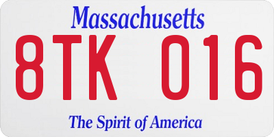 MA license plate 8TK016