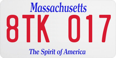 MA license plate 8TK017