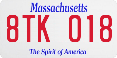 MA license plate 8TK018