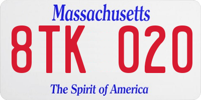 MA license plate 8TK020