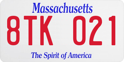 MA license plate 8TK021