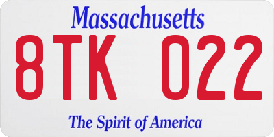MA license plate 8TK022
