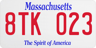 MA license plate 8TK023