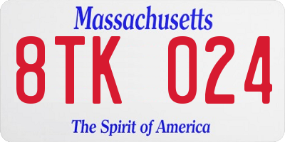 MA license plate 8TK024
