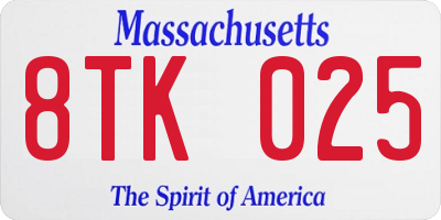 MA license plate 8TK025