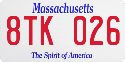 MA license plate 8TK026