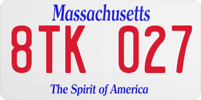 MA license plate 8TK027