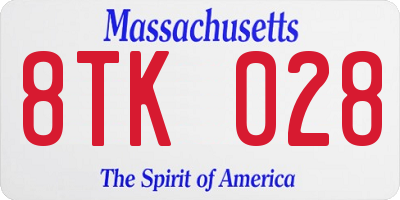 MA license plate 8TK028