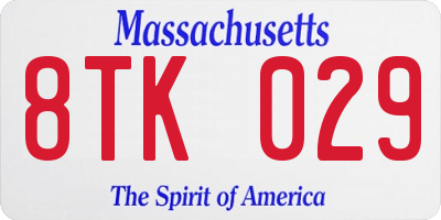 MA license plate 8TK029