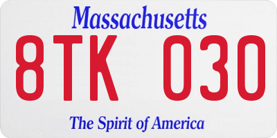 MA license plate 8TK030