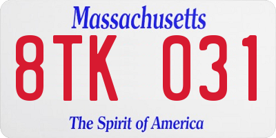 MA license plate 8TK031