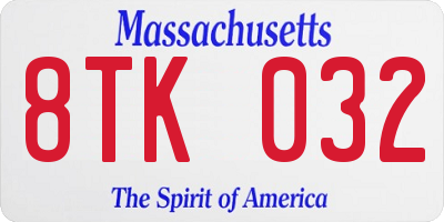 MA license plate 8TK032