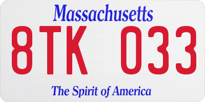 MA license plate 8TK033