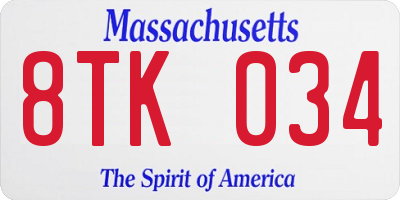 MA license plate 8TK034