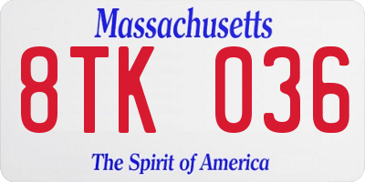 MA license plate 8TK036