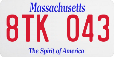 MA license plate 8TK043