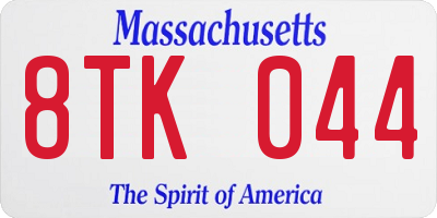 MA license plate 8TK044