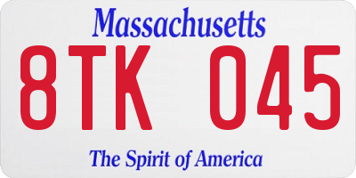 MA license plate 8TK045