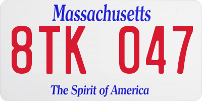 MA license plate 8TK047