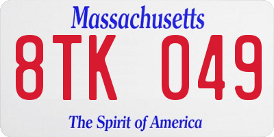 MA license plate 8TK049