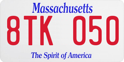 MA license plate 8TK050