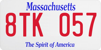 MA license plate 8TK057