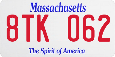 MA license plate 8TK062