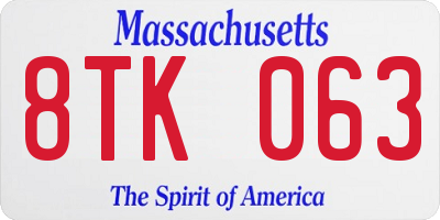 MA license plate 8TK063