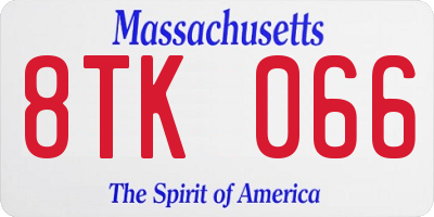 MA license plate 8TK066