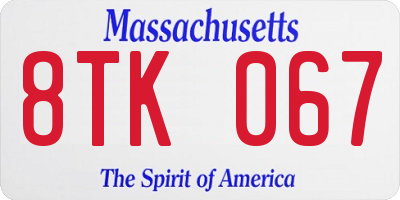 MA license plate 8TK067