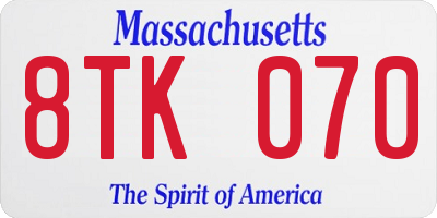 MA license plate 8TK070