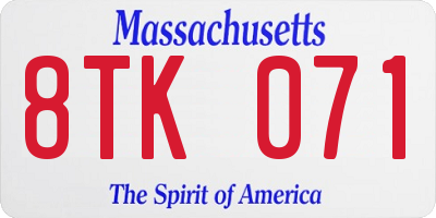 MA license plate 8TK071