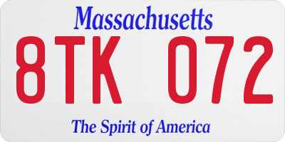 MA license plate 8TK072