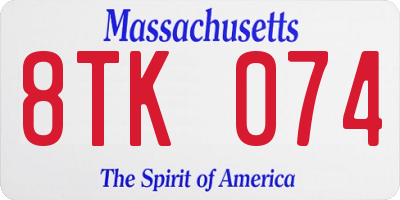 MA license plate 8TK074