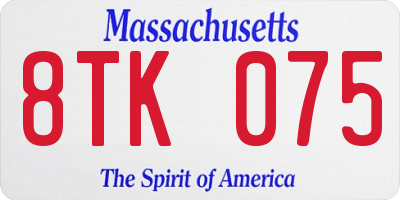 MA license plate 8TK075