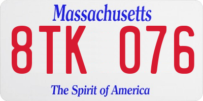 MA license plate 8TK076