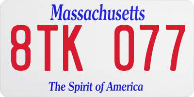 MA license plate 8TK077
