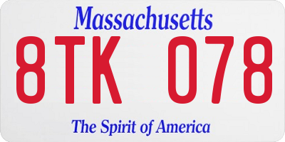 MA license plate 8TK078