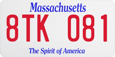 MA license plate 8TK081