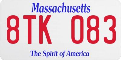 MA license plate 8TK083
