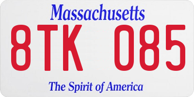 MA license plate 8TK085