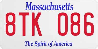 MA license plate 8TK086