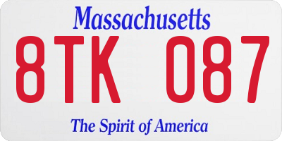 MA license plate 8TK087