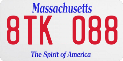 MA license plate 8TK088